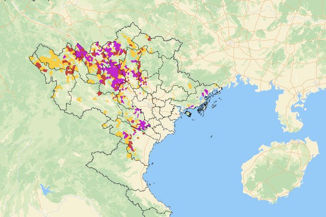 Purple warning level (the most dangerous level) for landslides and flash floods