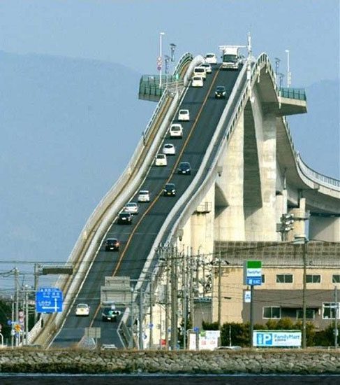 Only brave drivers dare to cross the steepest bridge in the world