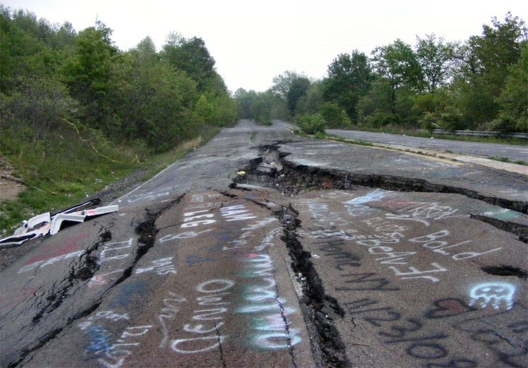 The underground fire in this town is due to previous coal mining at a depth of about 300 feet.