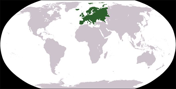 World map indicating the location of Europe.