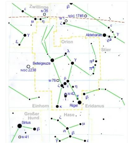 The Orion constellation and other neighboring constellations