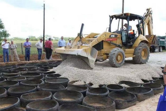 The U.S. uses tire burial technology for road restoration.