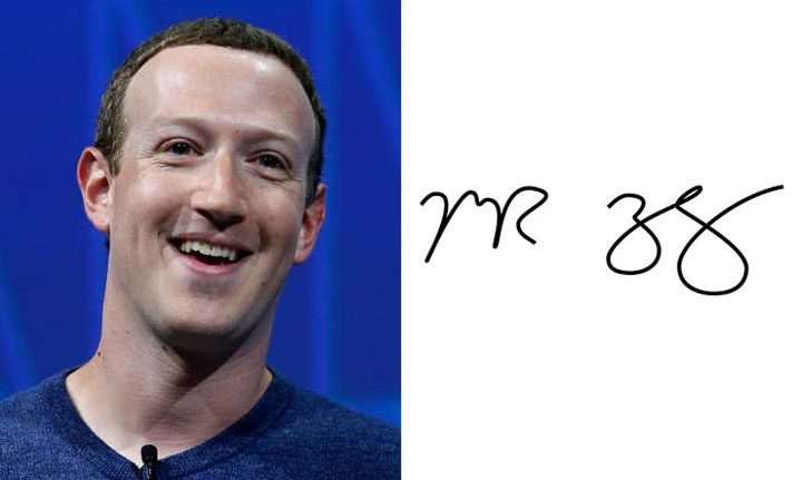 The simple signature of Facebook founder Mark Zuckerberg.