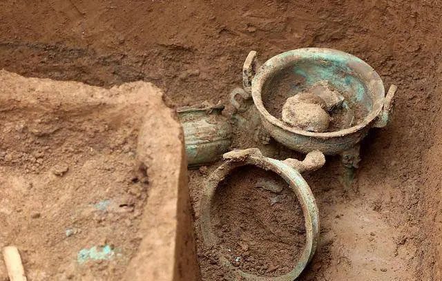 Artifacts inside ancient tomb