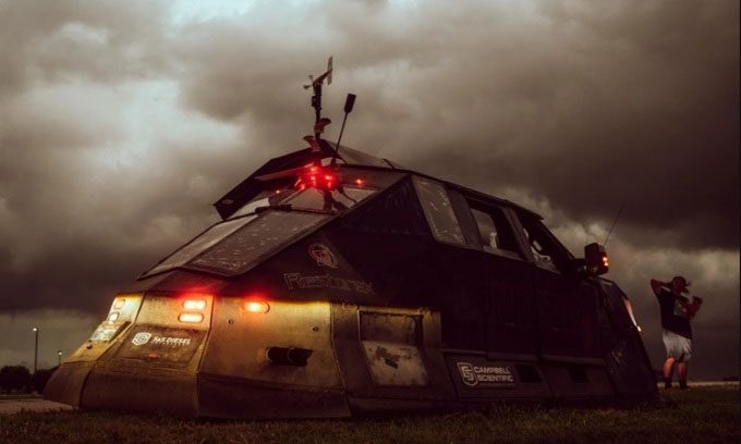 The Dominator 3 storm-chasing vehicle is a mobile science laboratory.