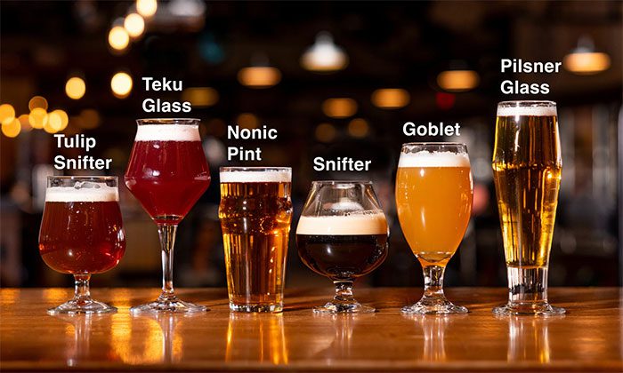 Popular types of beer glasses around the world.