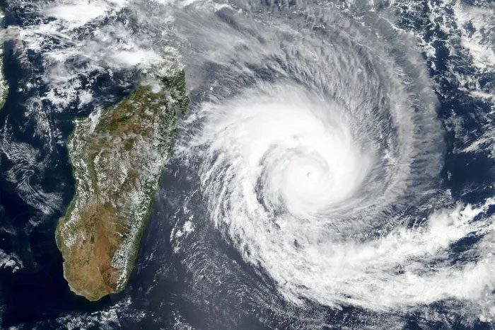 Satellite image of Storm Batsirai from NASA's Earth Observatory.