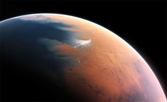 Illustration of Mars billions of years ago possibly having many oceans