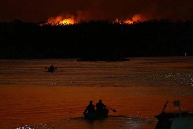 Fires along the Paraguay River in Pantanal, Brazil.