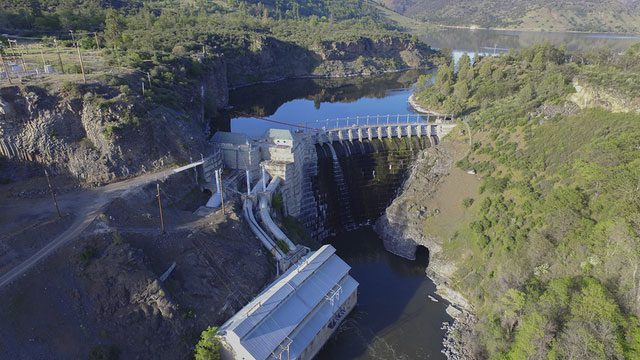 Aerial view of the Copco 1 dam.