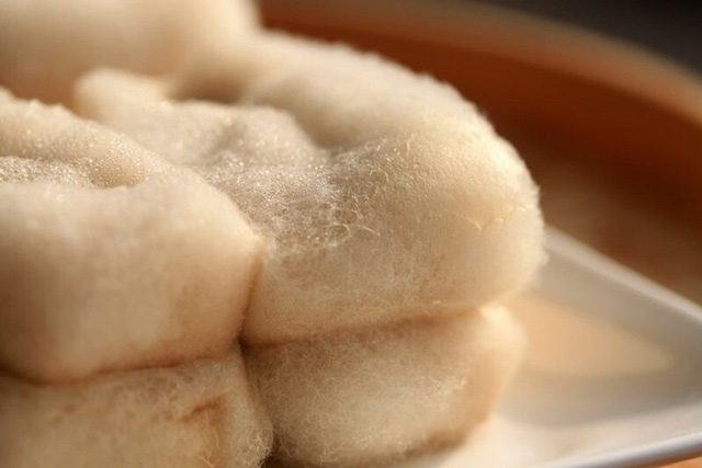 Close-up of the long fuzz covering the tofu