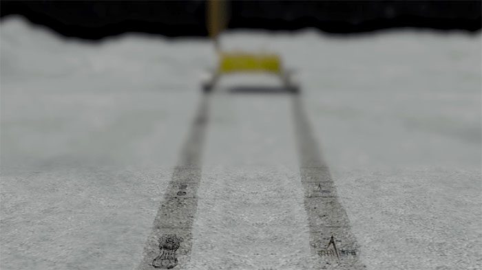 Reconstruction of the wheel tracks of the Pragyan rover on the Moon.