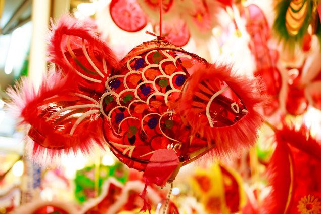 Colorful carp lanterns made from bamboo frames and glossy paper...