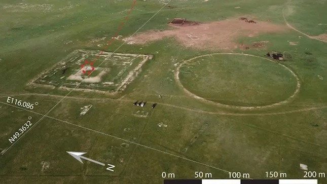 Aerial photo of the archaeological site in Mongolia