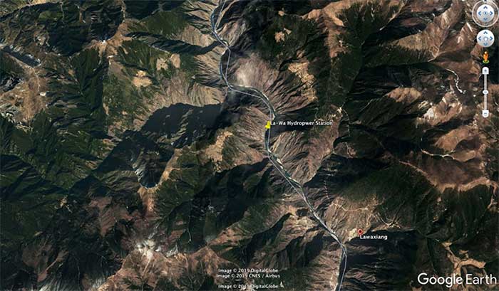 Construction site of the Lawa hydropower plant on Google Earth.