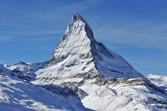 The Matterhorn peak in the Alps also evokes the image of a pyramid.