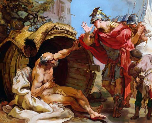 Diogenes rejected all material possessions, lived in a jar, begged, and even urinated in public to show disdain for social norms.