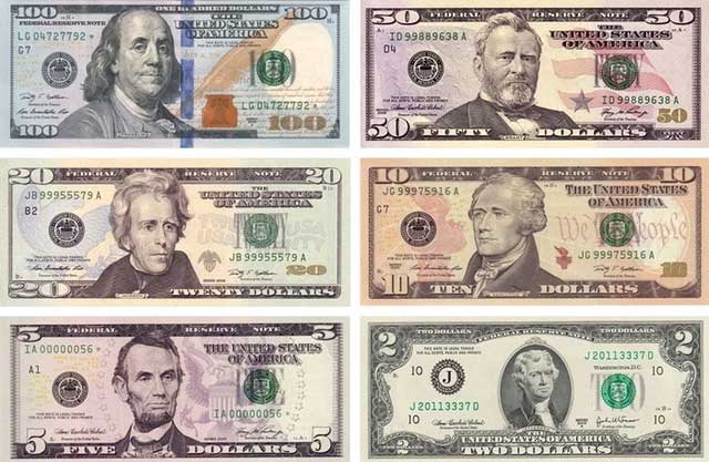 Portraits of some U.S. Presidents, politicians, and experts on banknotes.