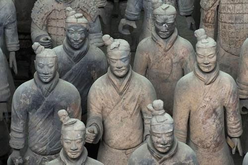 The terracotta soldiers displayed in the Qin Mausoleum.