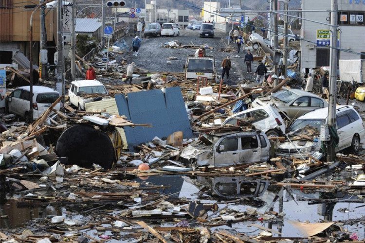 Devastation after an earthquake in Kesennuma city, Miyagi Prefecture, Japan.