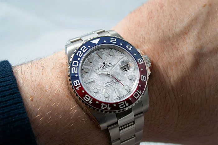 Rolex Oyster Perpetual GMT-Master II with a meteorite dial.