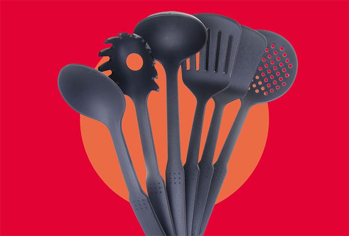 Black plastic cooking utensils