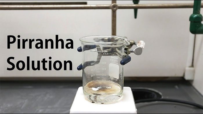 Piranha solution can explode if the concentration of hydrogen peroxide exceeds 50%