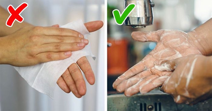 Wiping Hands with Antibacterial Paper Towels Before or After Eating