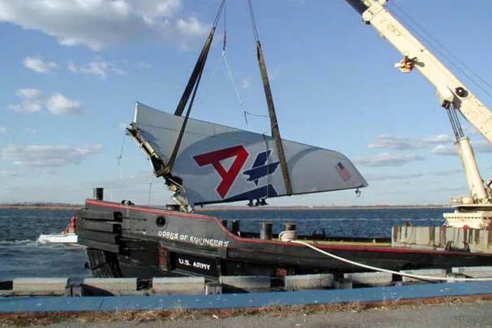 The tail fin of the aircraft recovered after the accident.