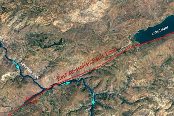 The red line indicates where the East Anatolian Fault formed 5 million years ago