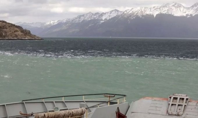 The intersection of the Pacific and Atlantic Oceans at the Beagle Channel