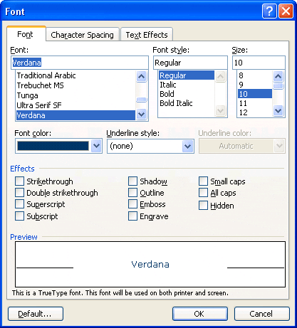 Font Dialog Box