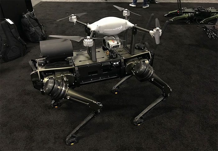 Ghost Robotics Robot Dog carrying Lockheed Martin Indago drone