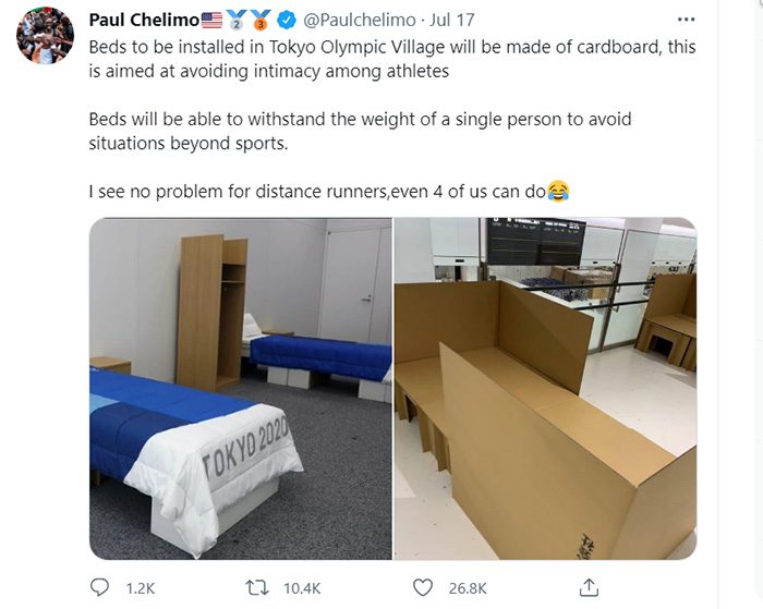 Chelimo shares about the bed at the Olympics.