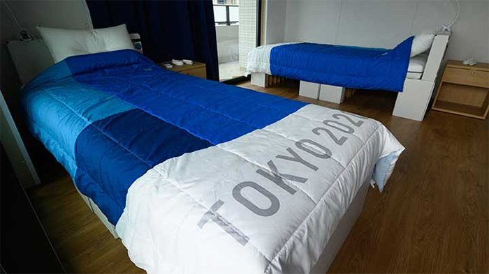 Cardboard beds and polyethylene mattresses in the Tokyo Olympic Village