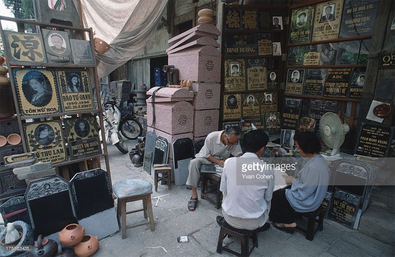 A stone sculpture shop on Hang Mam Street.