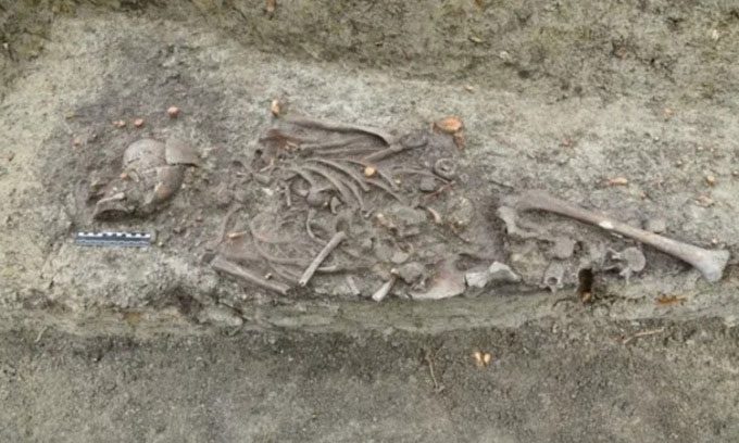 The skeleton of a boy found at the foundation of the Christianity Uniate bishop’s Palace in Chelm.