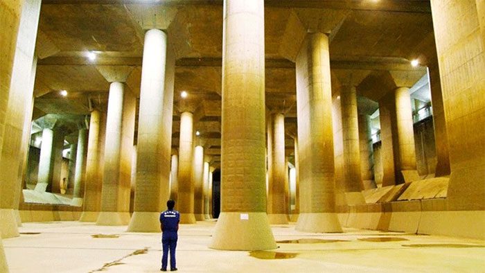 Pillars in the flood control tunnel system beneath Tokyo.