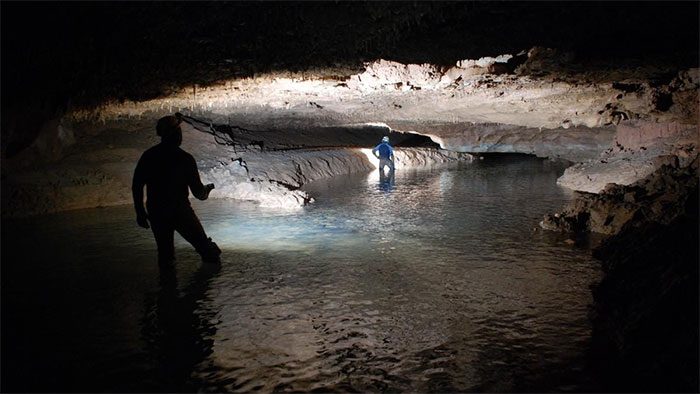 A water-filled cave.