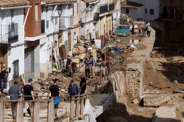 A street covered in mud in flood-hit Chiva, near Valencia, Spain.