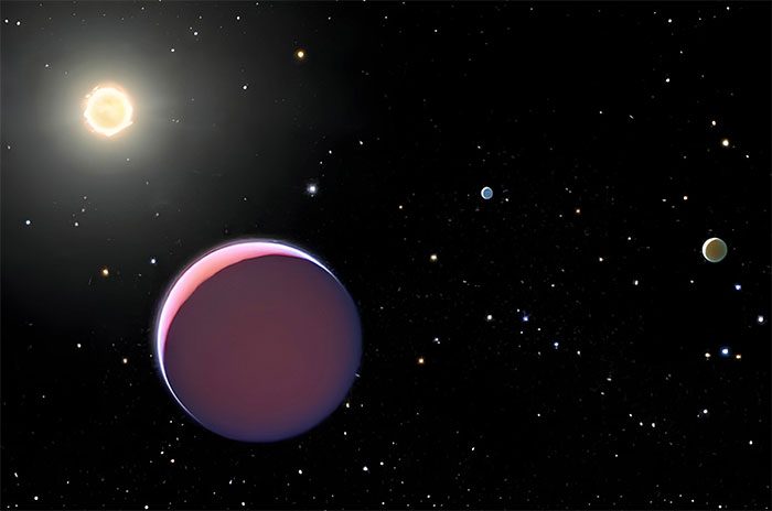 Graphic depicting the Kepler-51 system with 4 cloud planets