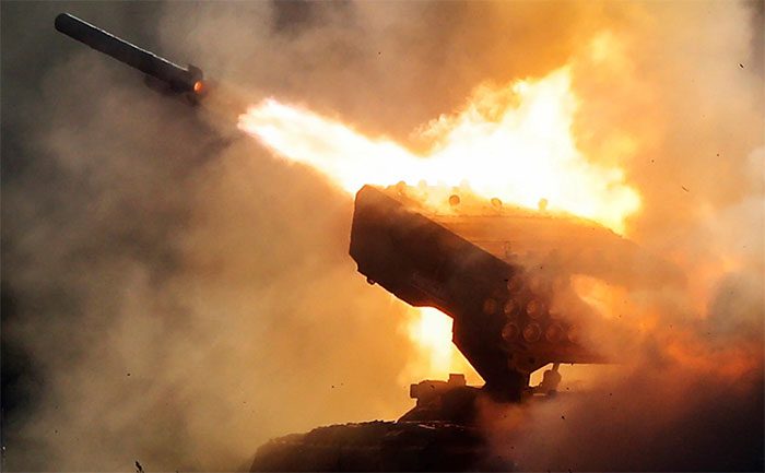 TOS-1 is a multiple launch rocket system (MLRS)