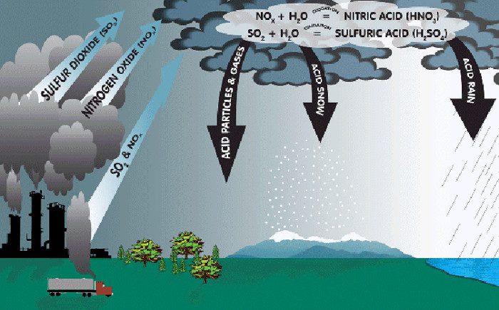 The phenomenon of acid rain.