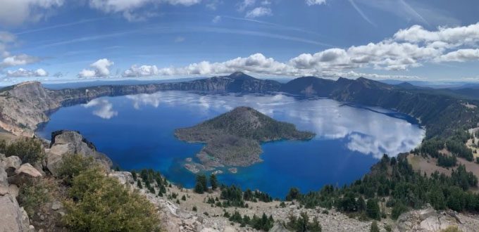 Wizard Island is one of the most notable features of Crater Lake.