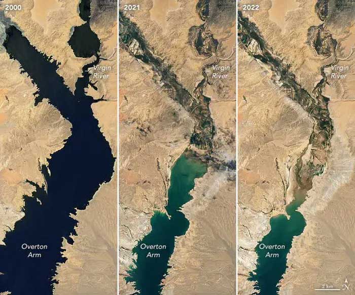 Comparison of water levels at Overton Arm of Lake Mead from 2000 to 2022