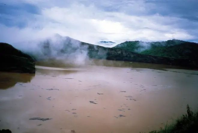 The volcanic crater lake in Cameroon known as Lake Nyos.