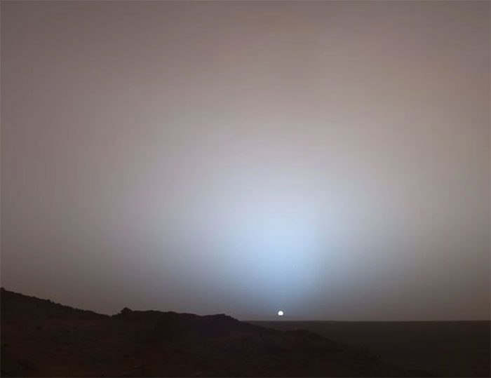 Green sunset on the Red Planet