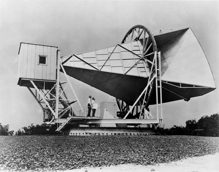 In 1964, researchers Penzias and Wilson stood at the 15 m Holmdel Horn Antenna