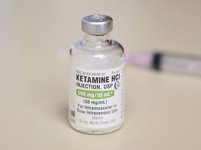 A vial of ketamine used in a research facility in the US, July 2018.