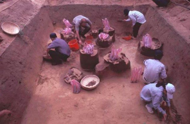 Experts and technical staff of the excavation team at work.